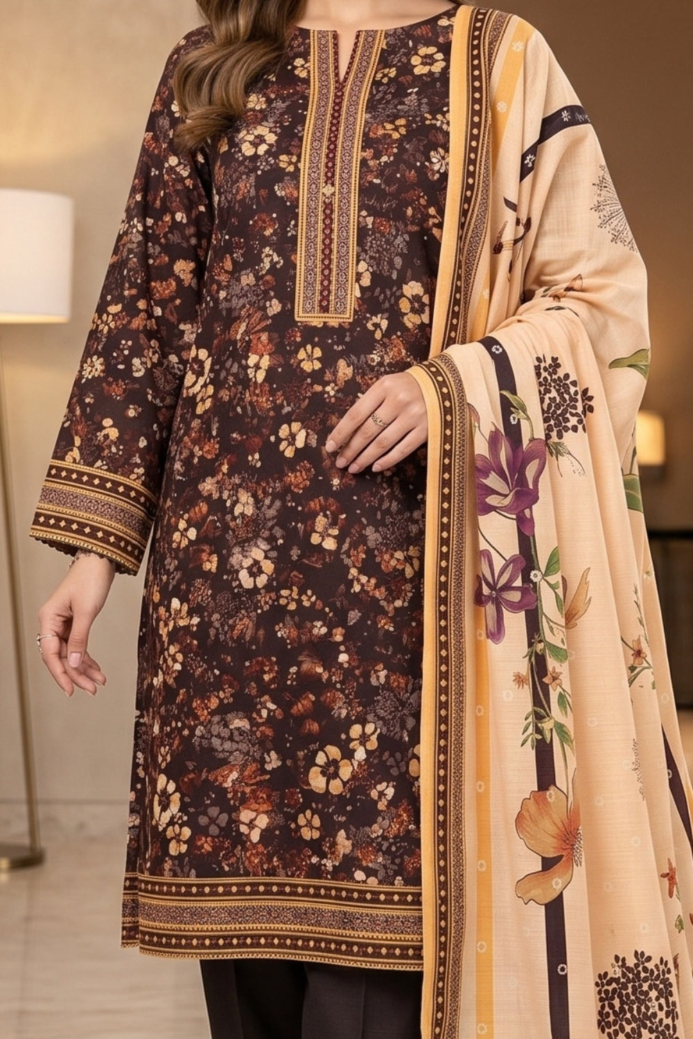 Mushtaq 3Pcs Unstitched Printed Khaddar Zarposh Collection Desgin - 4