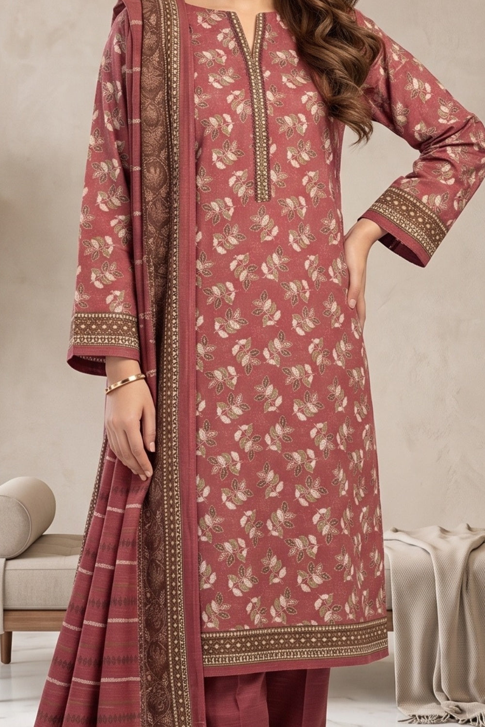 Mushtaq 3Pcs Unstitched Printed Khaddar Desgin - 4