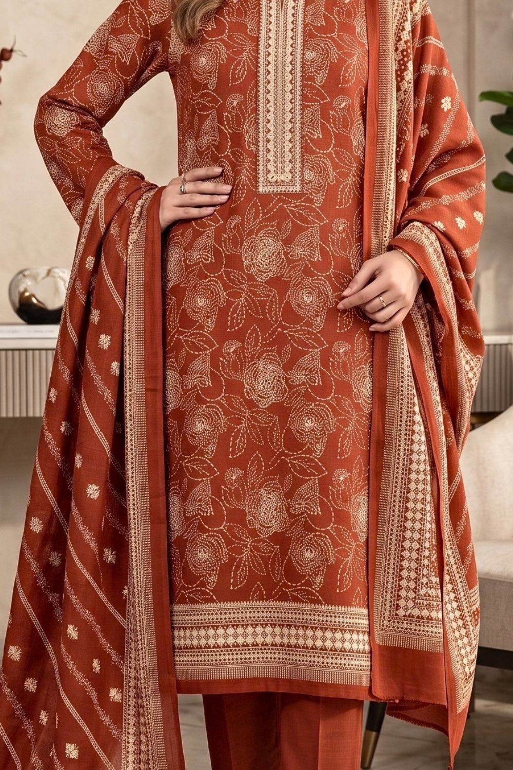 Mushtaq 3Pcs Unstitched Printed Doriya Linen Arisha Collection Desgin - 4