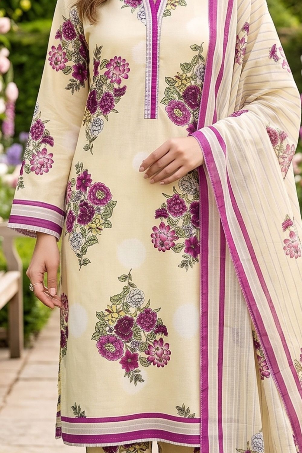 Mushtaq 3Pcs Unstitched Printed Lawn Ansaa Collection Desgin - 4