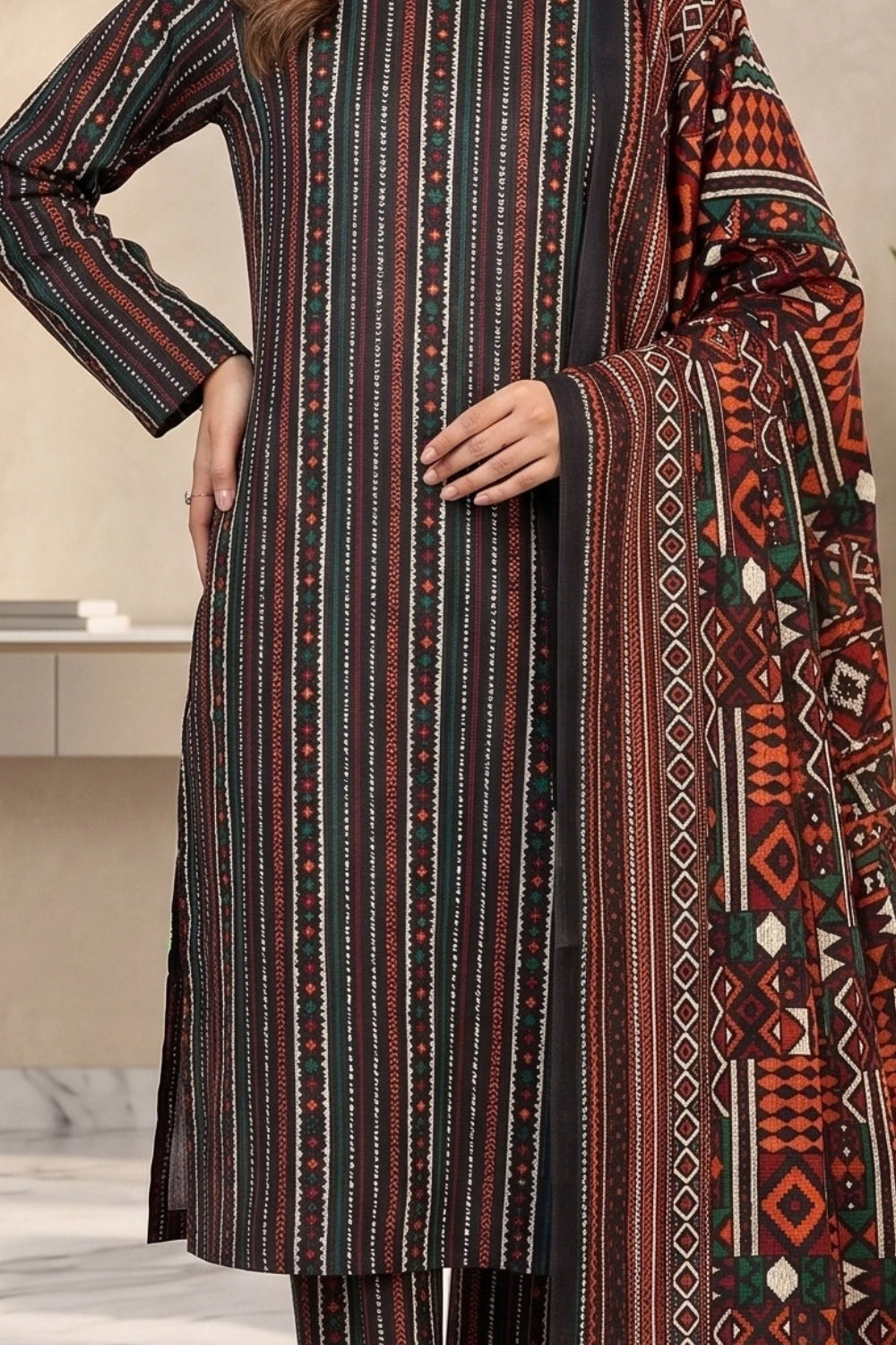 Mushtaq 3Pcs Unstitched Printed Linen Collection Desgin - 4