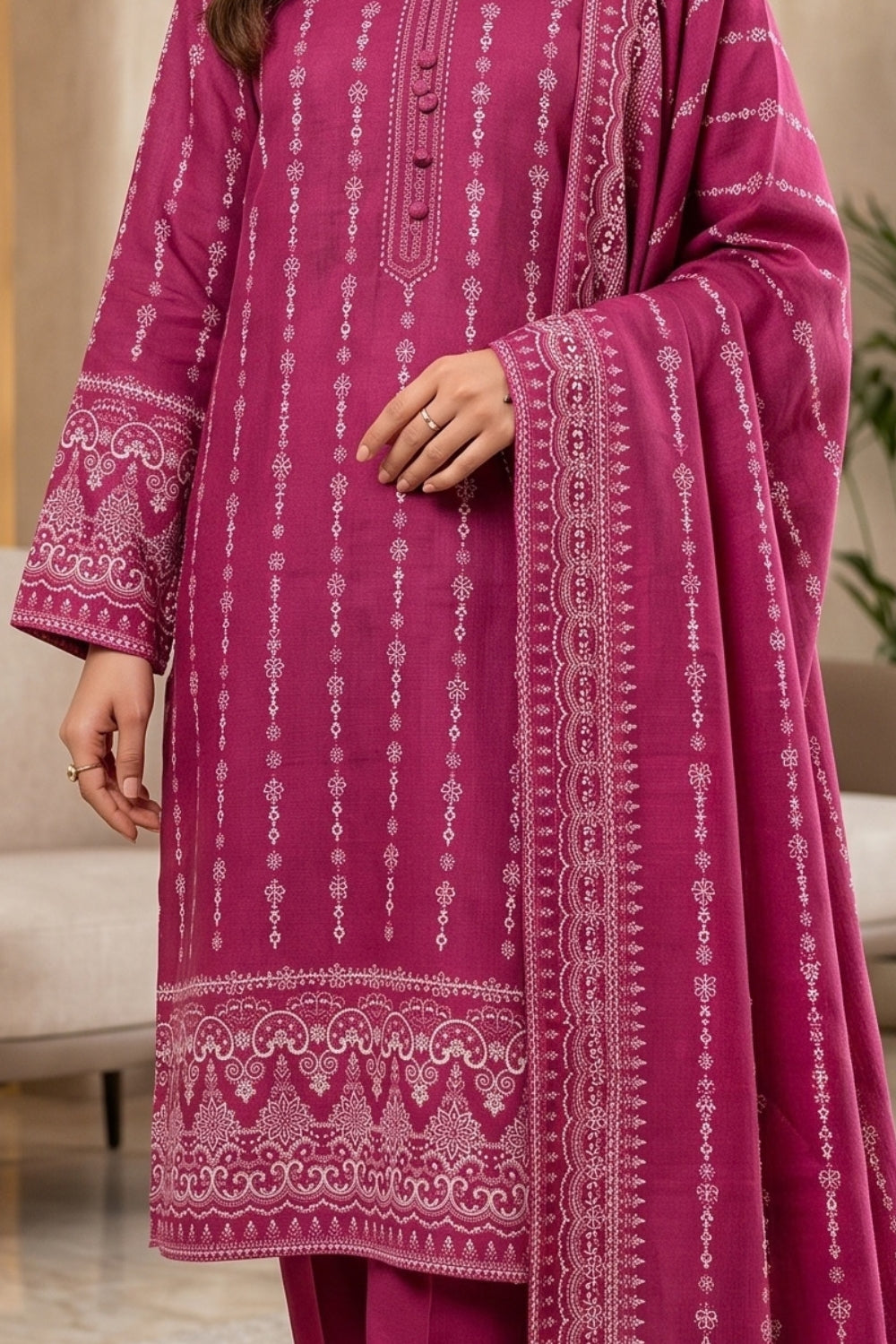 Mushtaq 3Pcs Unstitched Printed Slub Linen Aiza Collection Desgin - 4