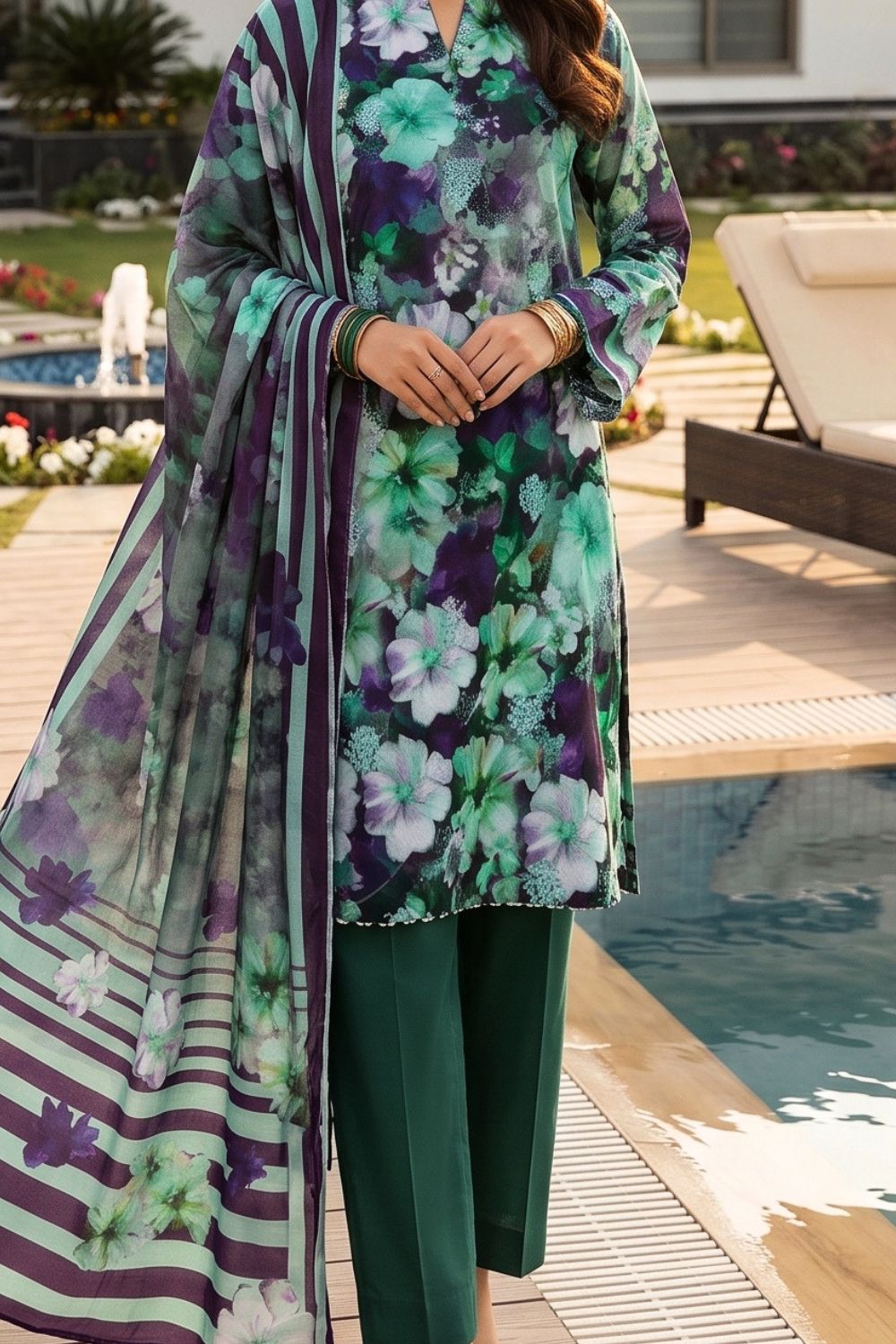 Mushtaq Noor-e-Haram Collection 3Pcs Unstitched Embroidered Lawn Desgin - 4