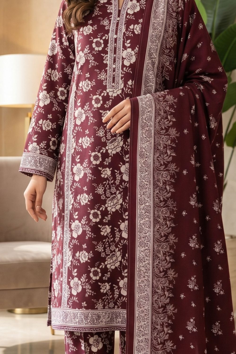 Mushtaq 3Pcs Unstitched Printed Khaddar Mehrza Collection Desgin - 4
