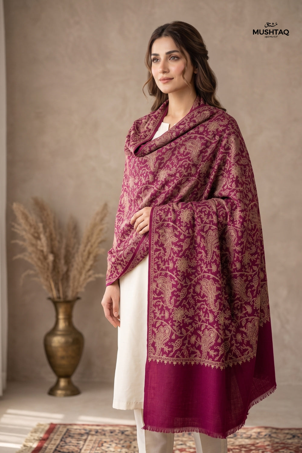 Winter Pashmina Embroidery Shawl Desgin - 7
