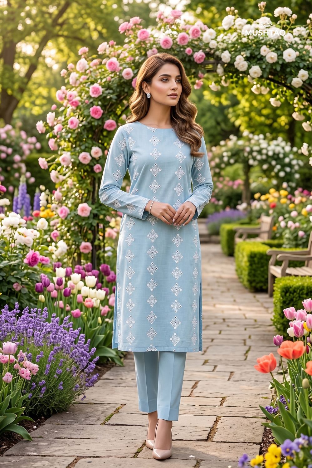 Mushtaq 2Pcs Stitched Printed Lawn Suit Zarnish Collection Desgin - 7