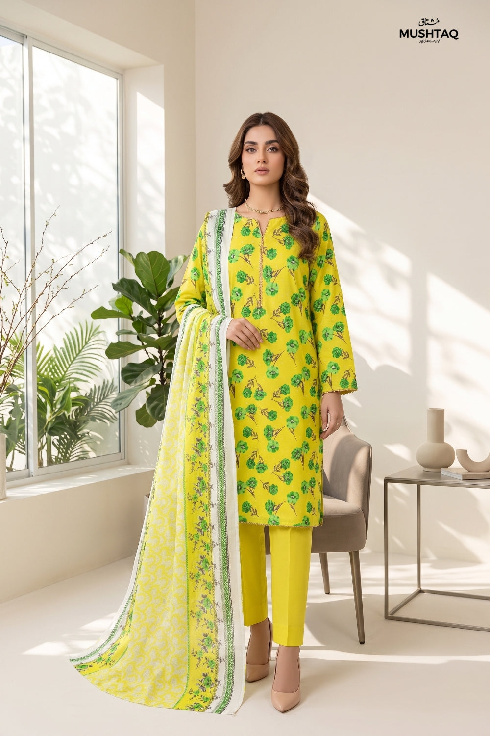 Mushtaq 3Pcs Unstitched Printed Lawn Suit Noor-e-Ain Collection Desgin - 5