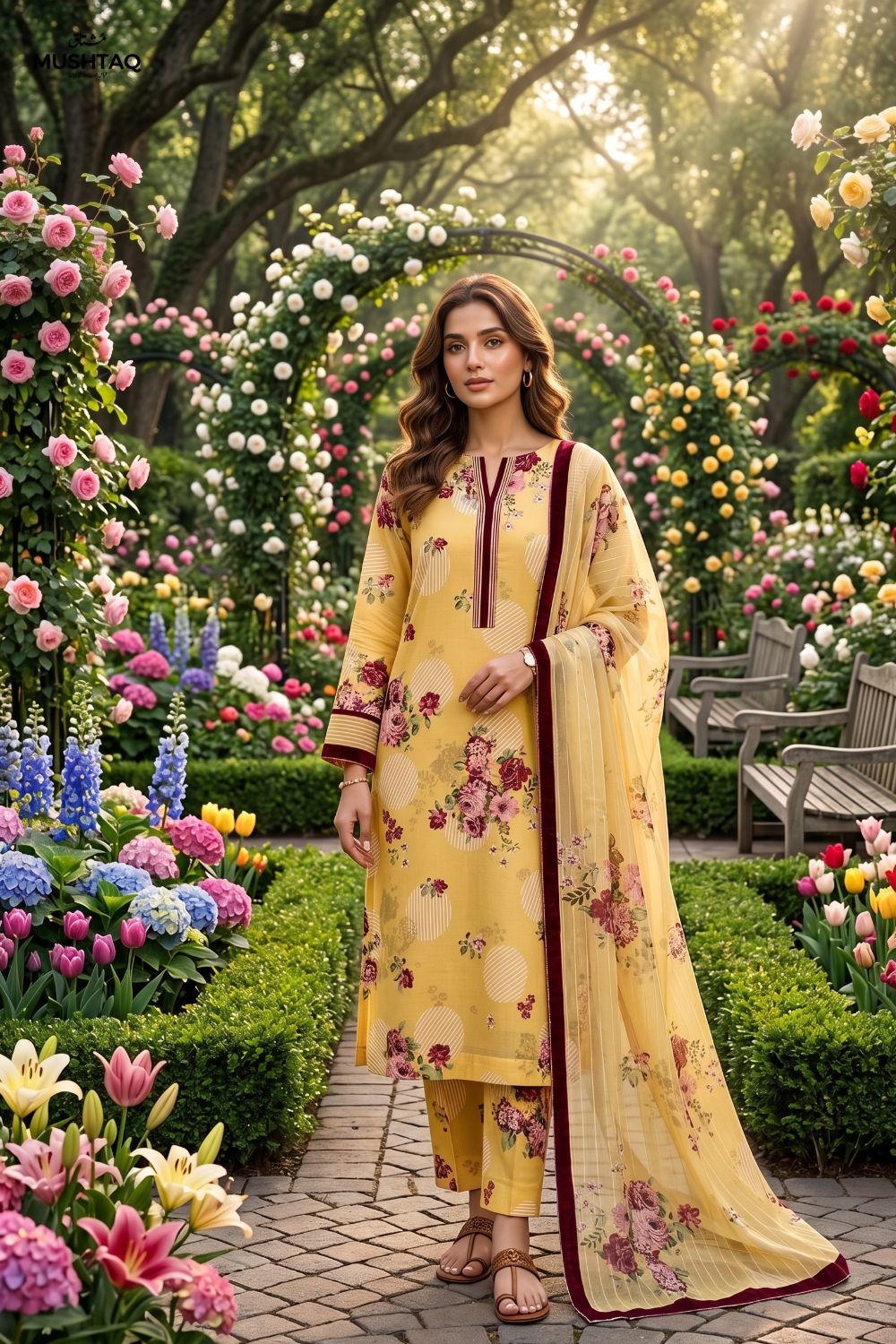Mushtaq 3Pcs Unstitched Printed Lawn Ansaa Collection Desgin - 5