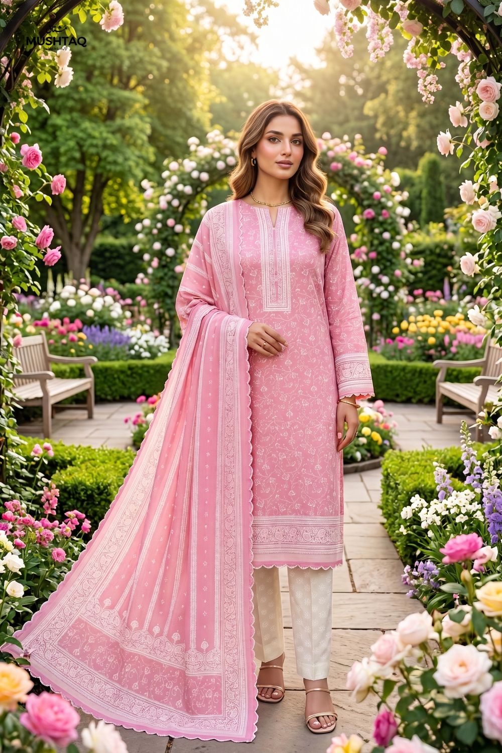 Mushtaq 3Pcs Unstitched Printed Lawn Alveena Collection Desgin - 5