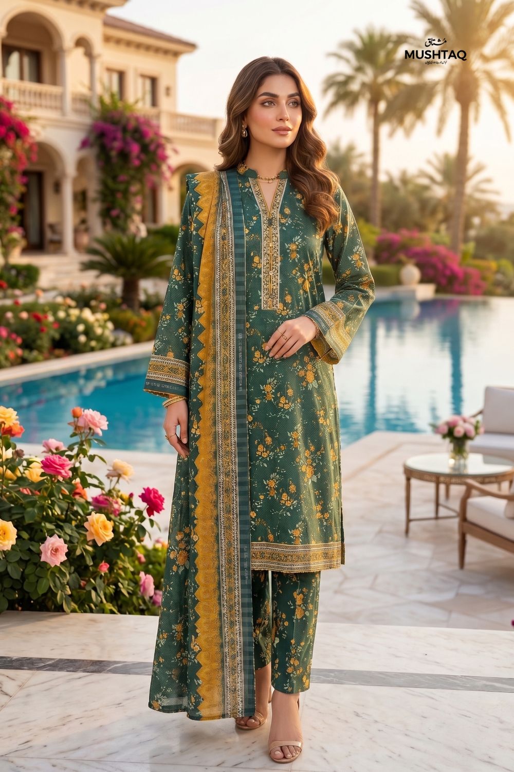 Mushtaq 3Pcs Unstitched Printed Lawn Alizy Collection Desgin - 5