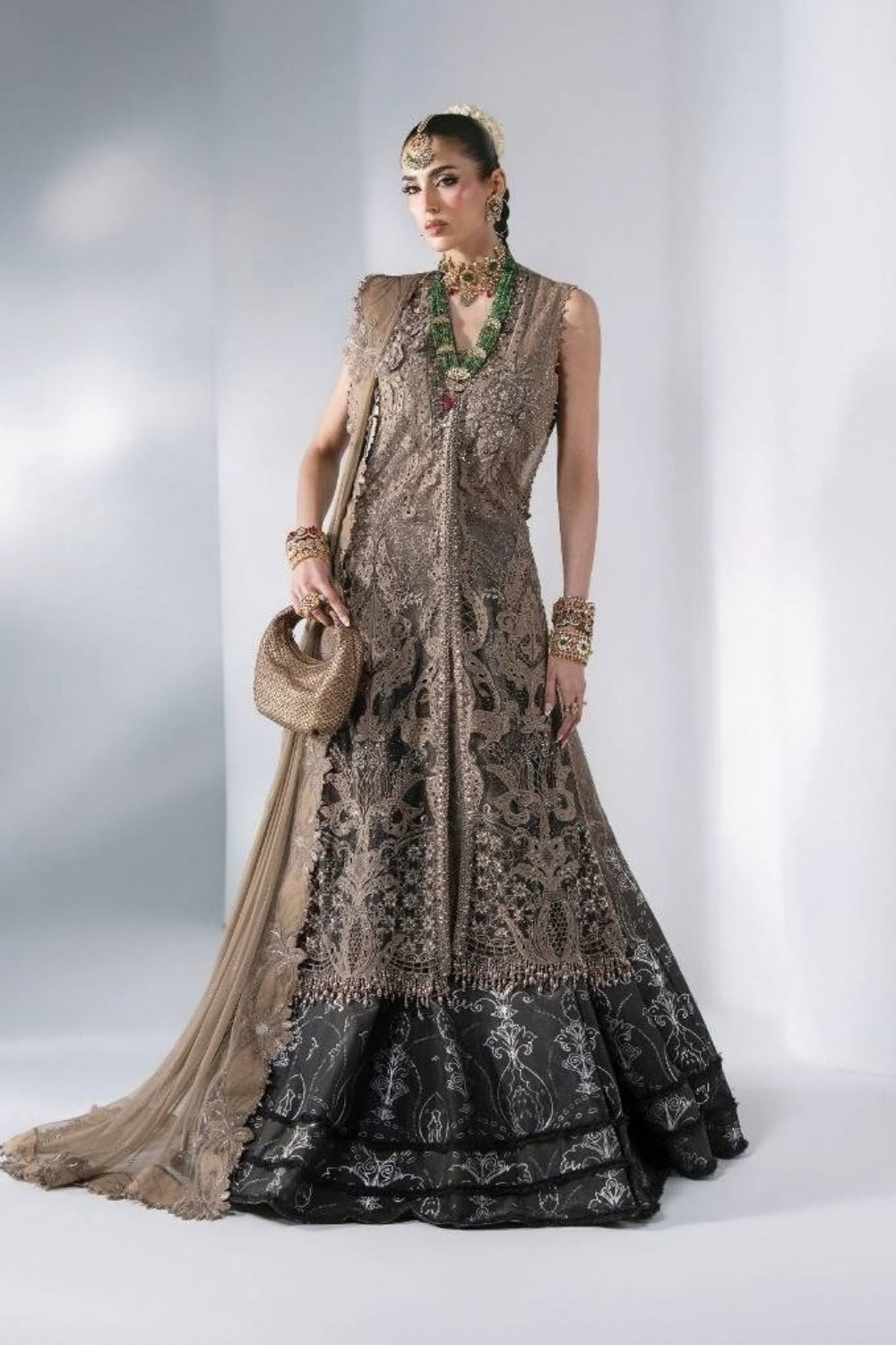 Maria B Mbroidered Unstitched Wedding Edition 3 Piece Unstitched Embroidered Chiffon Suit Antique Bronze