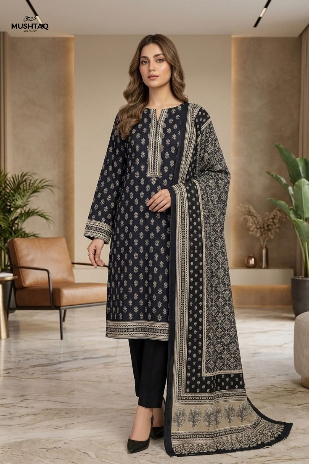 Mushtaq 3Pcs Unstitched Printed Khaddar Mehrza Collection Desgin - 5