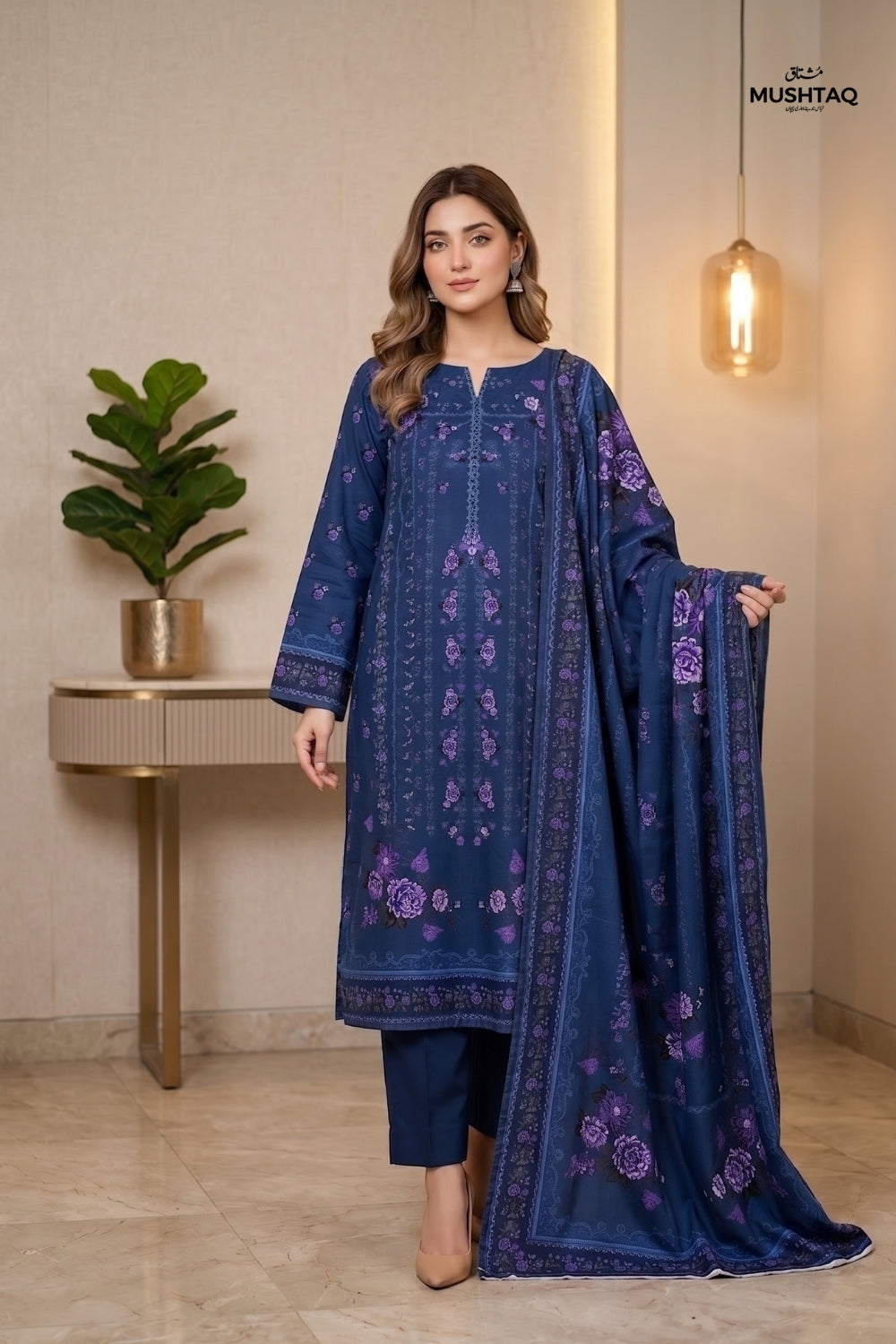 Mushtaq 3Pcs Unstitched Mascot Linen Suit Mira Collection Desgin - 5
