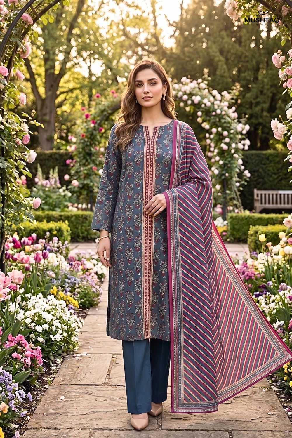 Mushtaq 3Pcs Unstitched Printed Lawn Suit Aiman Collection Desgin - 5
