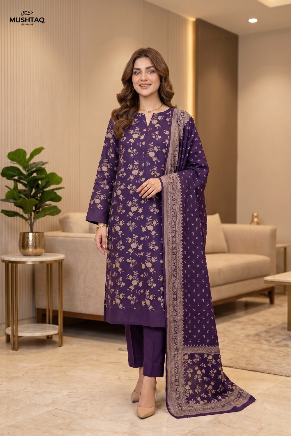 Mushtaq 3Pcs Unstitched Printed Linen Collection Desgin - 5