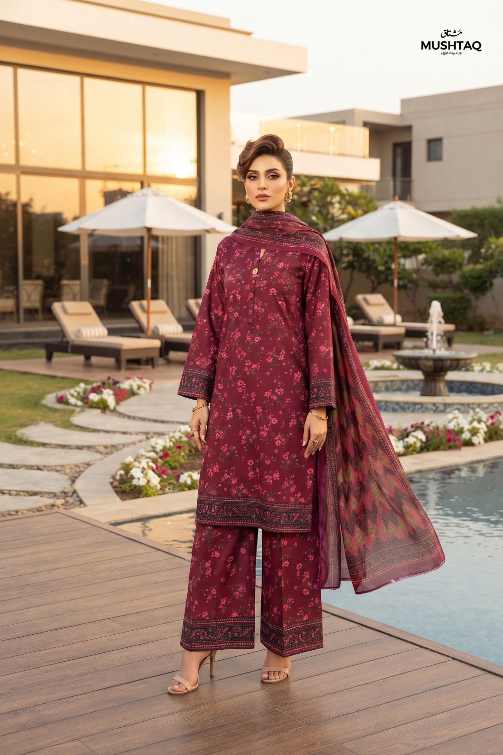 Mushtaq 3Pcs Unstitched Printed Lawn Naari Collection Desgin - 5