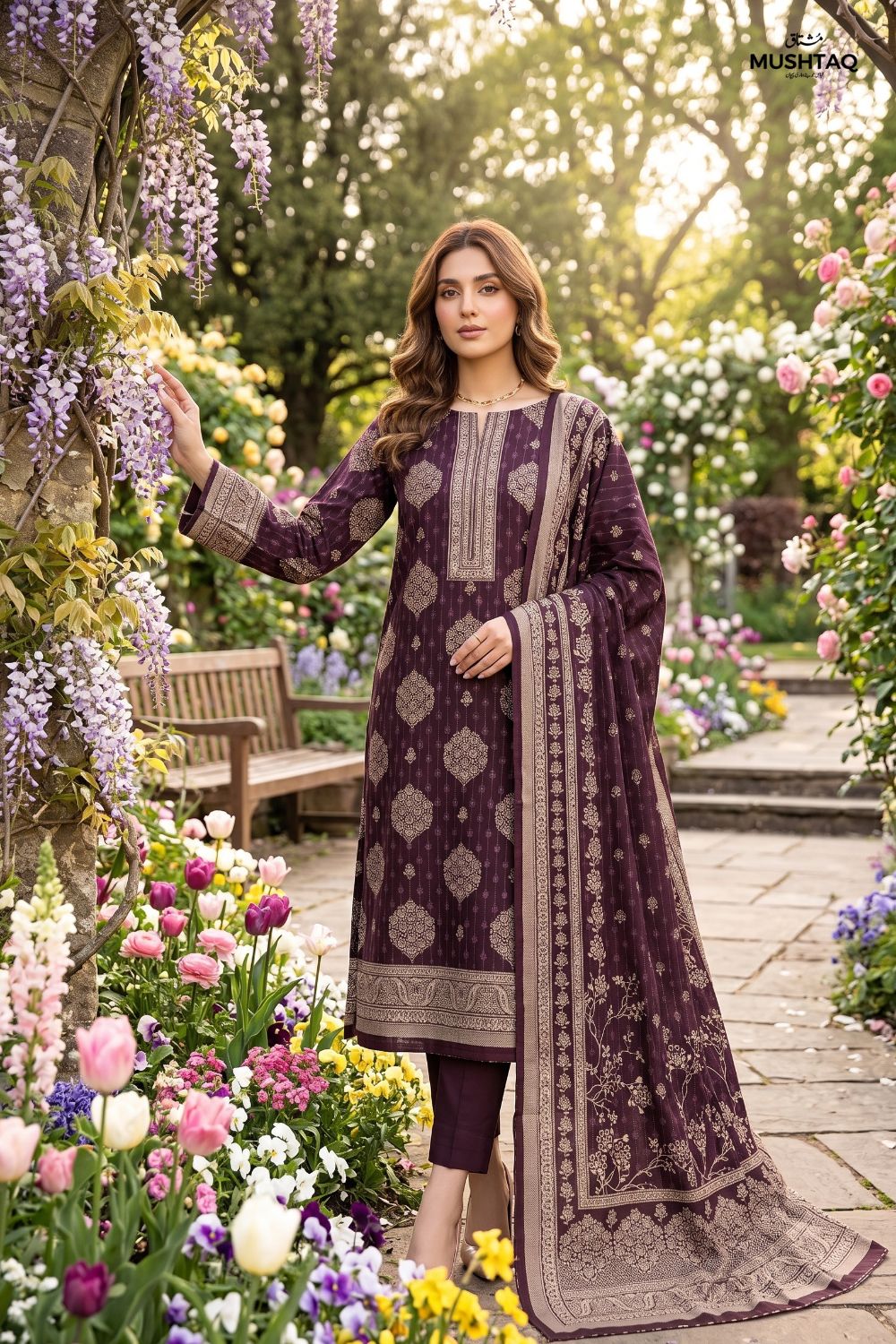 Mushtaq 3Pcs Unstitched Printed Lawn Suit Emaan Collection Desgin - 5