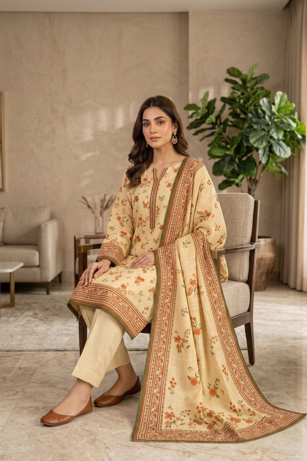 Mushtaq 3Pcs Unstitched Printed Slub Linen Aiza Collection Desgin - 5