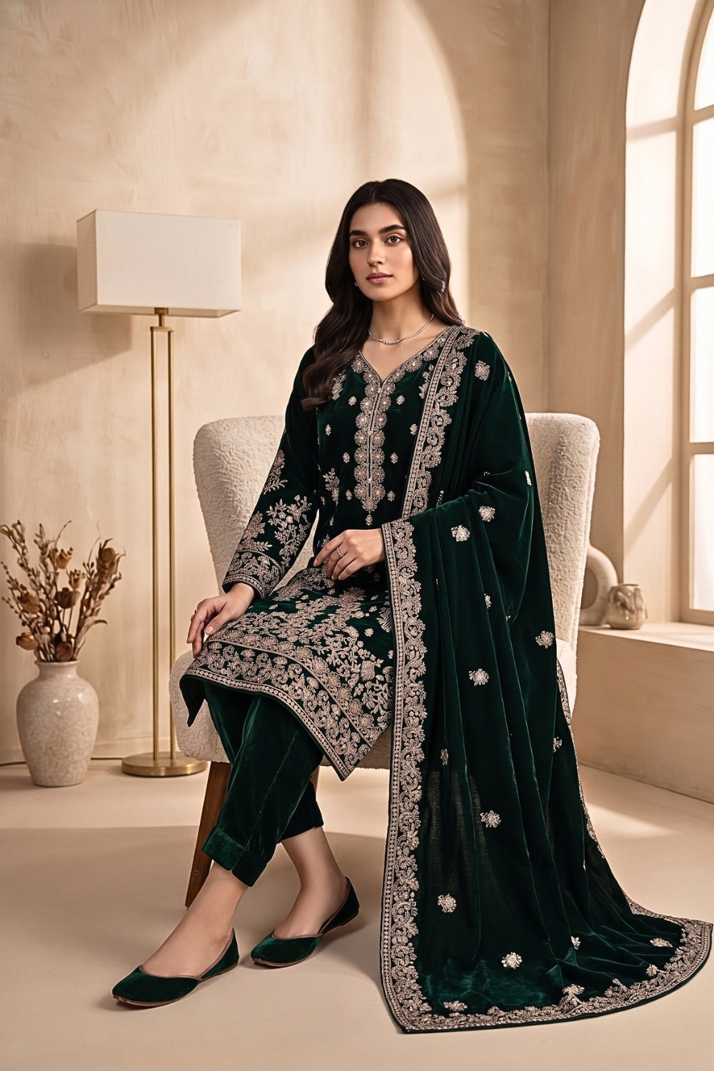 Mushtaq 3Pcs Unstitched Velvet Fancy suit Desgin - 5