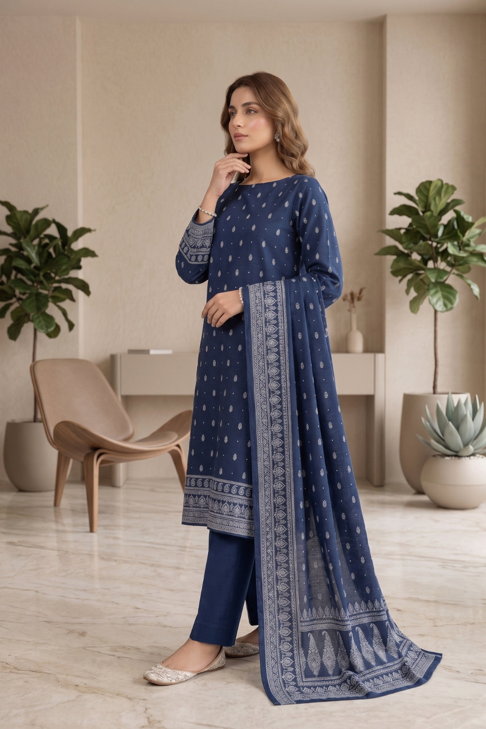 Mushtaq 3Pcs Unstitched Printed Khaddar Desgin - 16