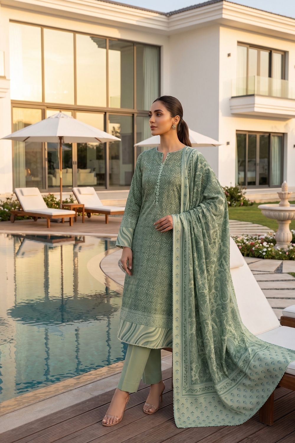 Mushtaq 3Pcs Unstitched Printed Lawn Sapphire Collection Desgin - 15