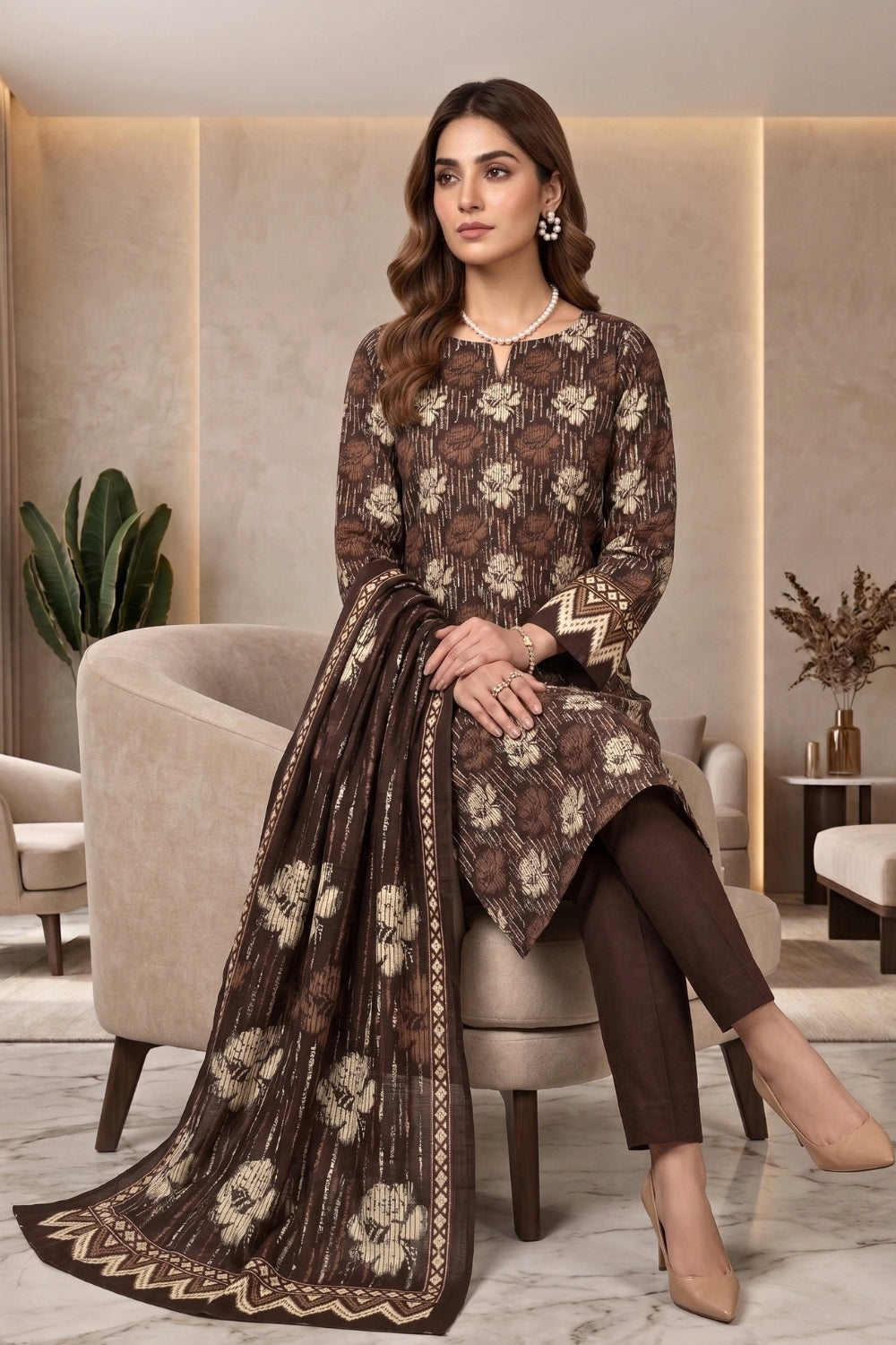 Mushtaq 3Pcs Unstitched Printed Doriya Linen Arisha Collection Desgin - 5