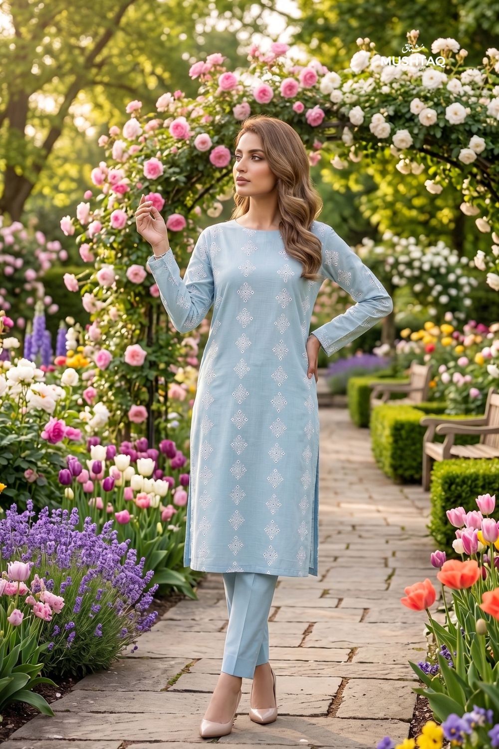 Mushtaq 2Pcs Stitched Printed Lawn Suit Zarnish Collection Desgin - 7