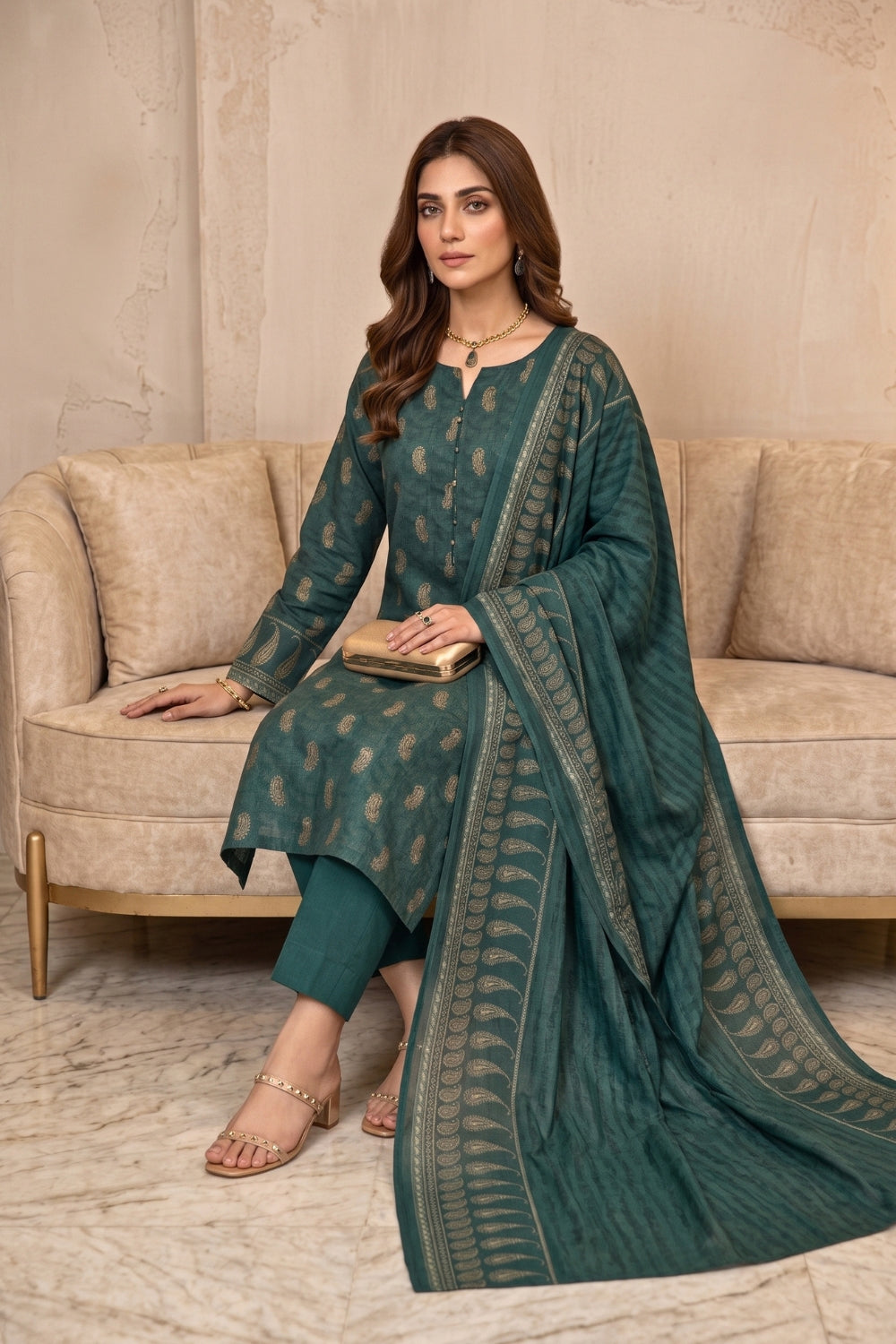 Mushtaq 3Pcs Unstitched Cotton Bella Kt Collection Desgin - 5