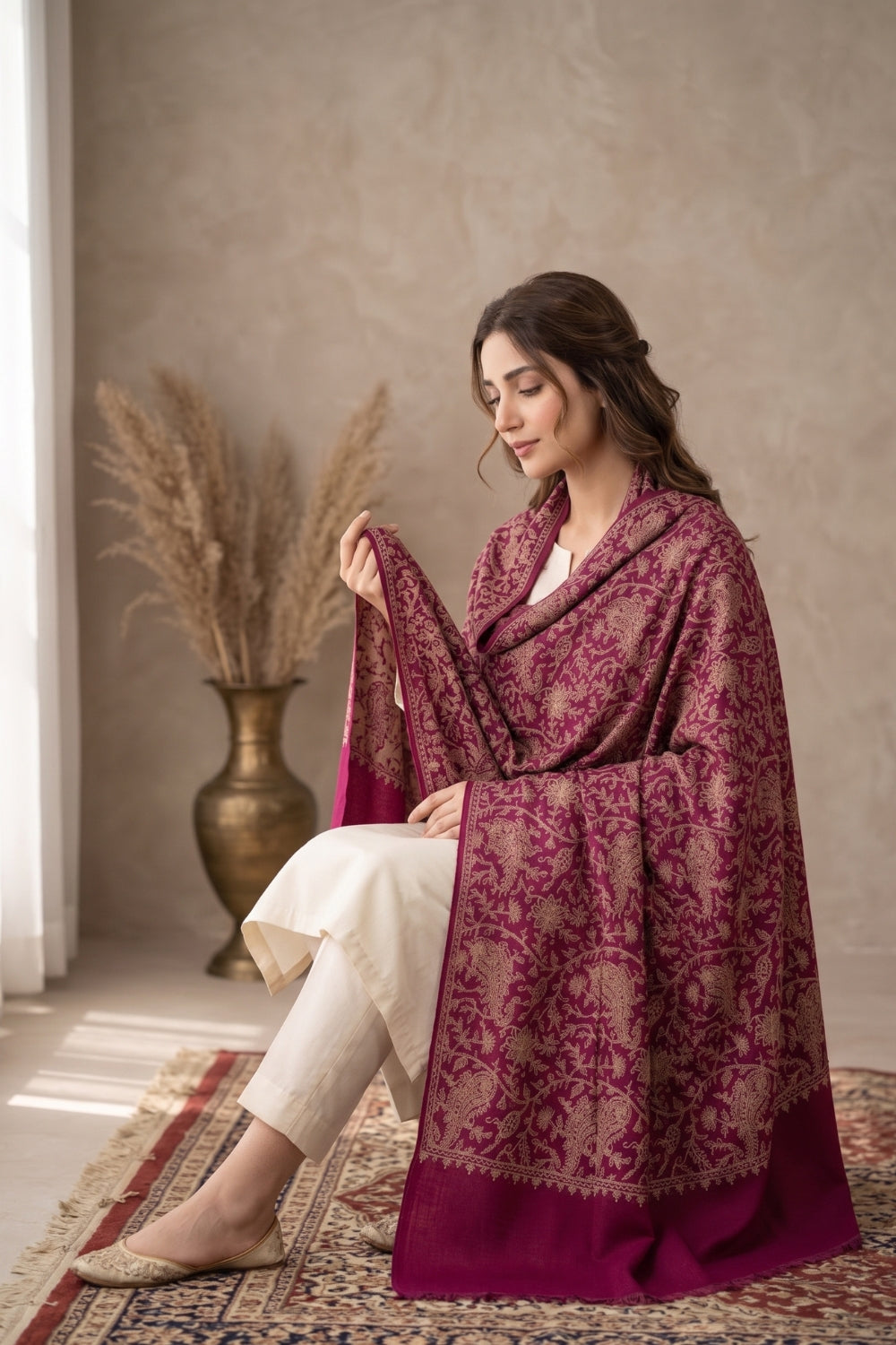 Winter Pashmina Embroidery Shawl Desgin - 7