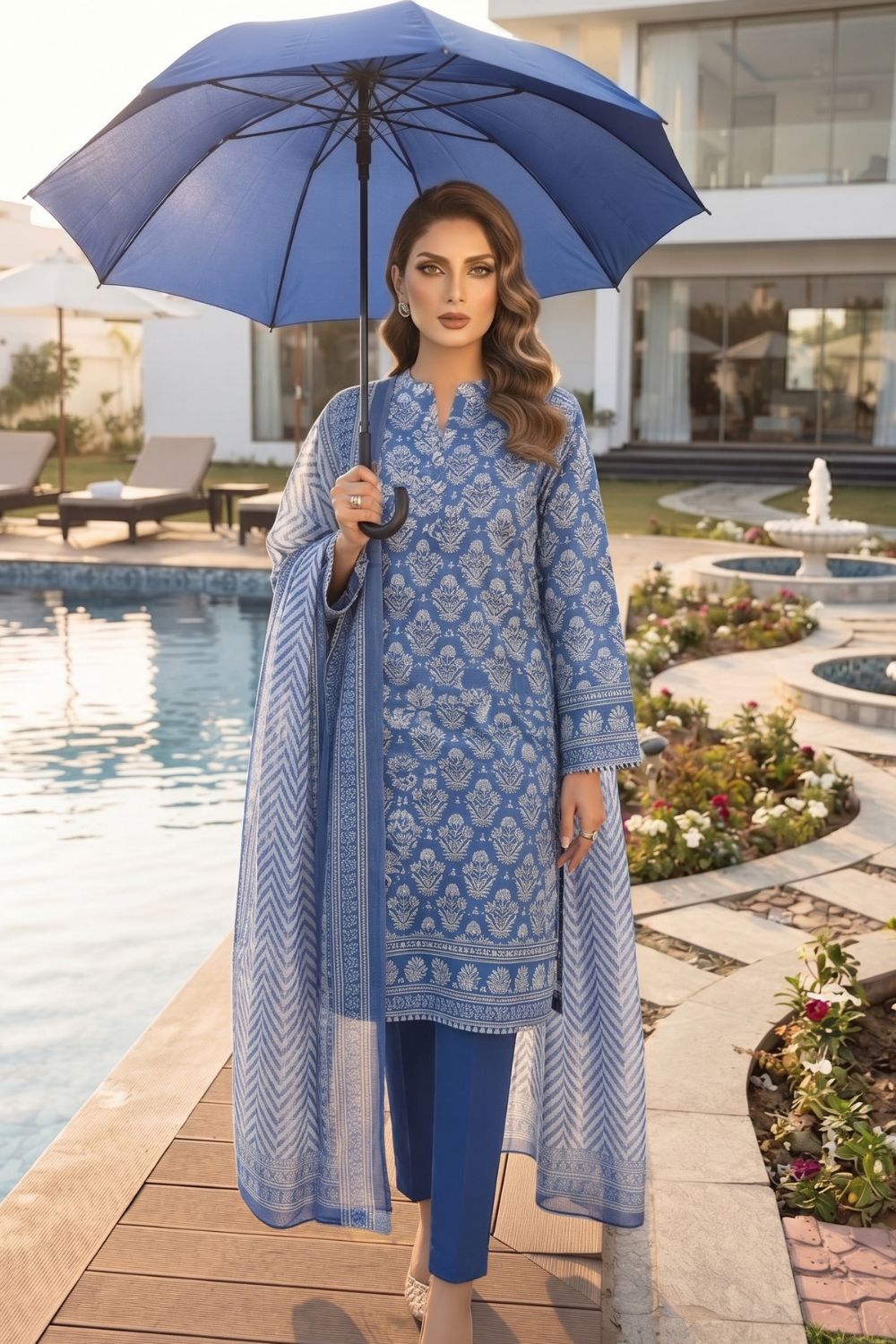 Mushtaq 3Pcs Unstitched Printed Lawn Aizal Collection Desgin - 4