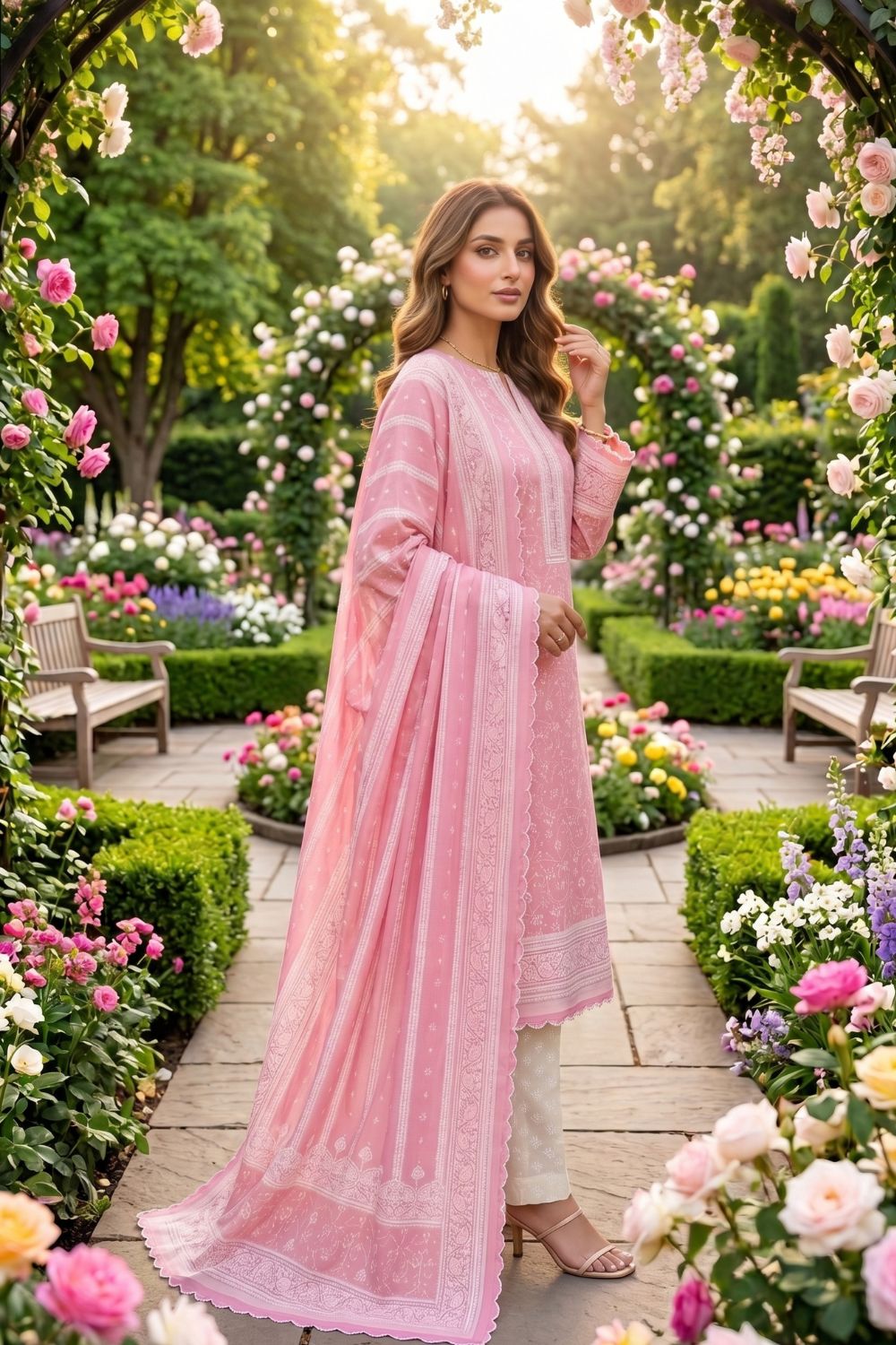 Mushtaq 3Pcs Unstitched Printed Lawn Alveena Collection Desgin - 5