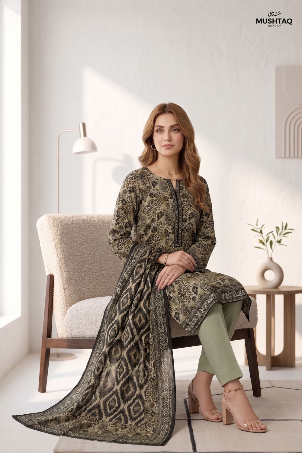 Mushtaq 3Pcs Unstitched Printed Lawn Suit Minaal Collection Desgin - 7