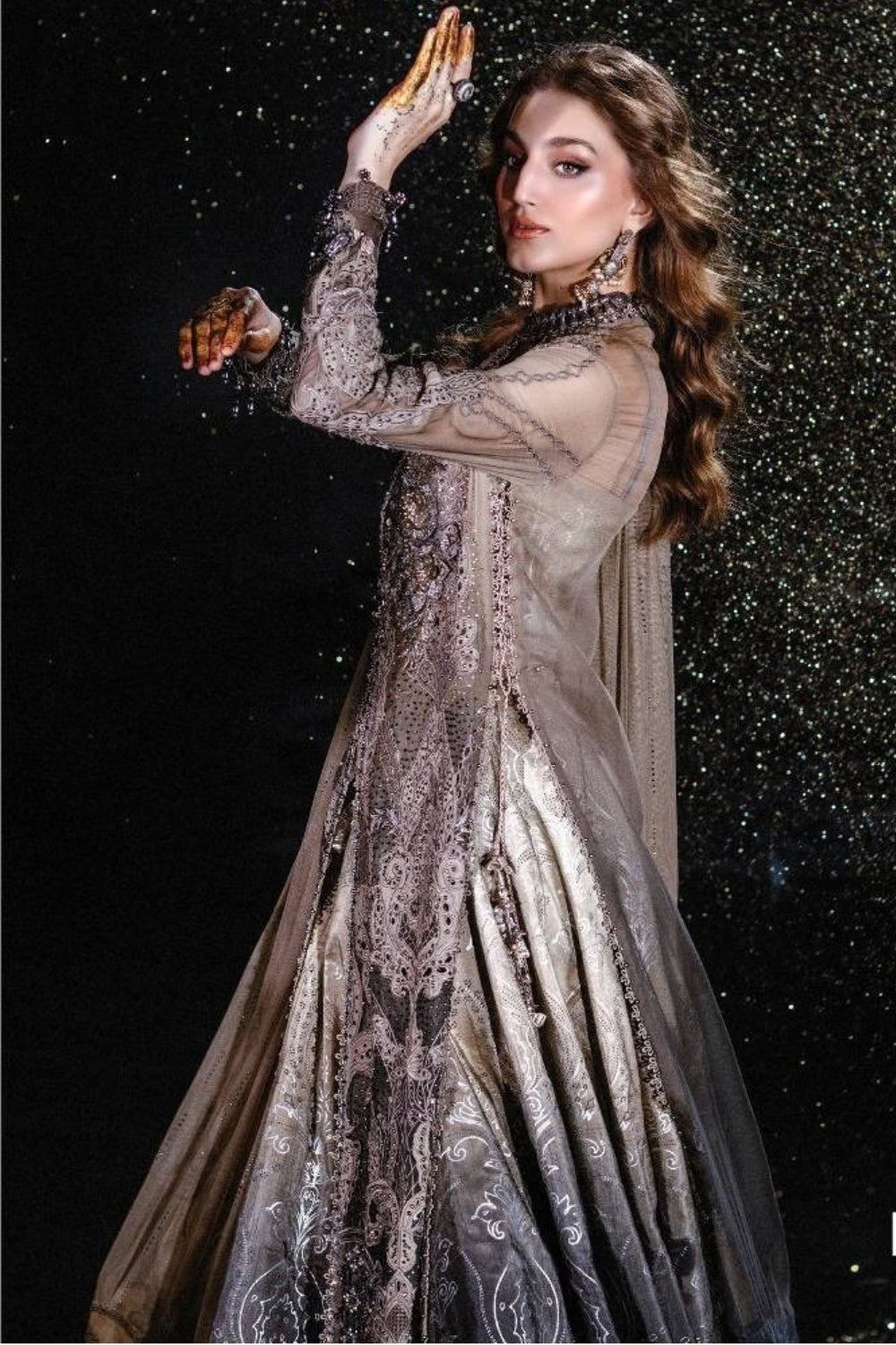 Maria B Mbroidered Unstitched Wedding Edition 3 Piece Unstitched Embroidered Chiffon Suit Antique Bronze