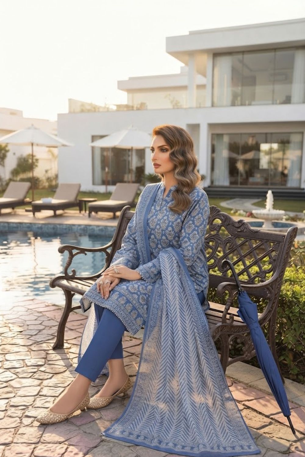 Mushtaq 3Pcs Unstitched Printed Lawn Aizal Collection Desgin - 4