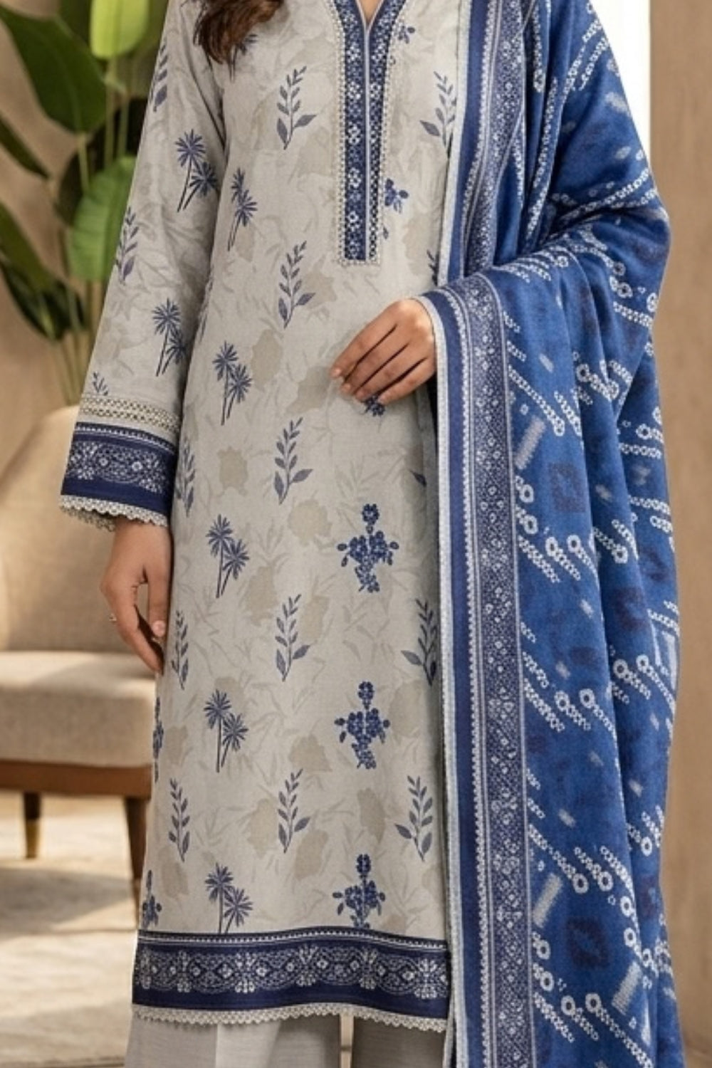 Mushtaq 3Pcs Unstitched Printed Khaddar Eira Collection Desgin - 5
