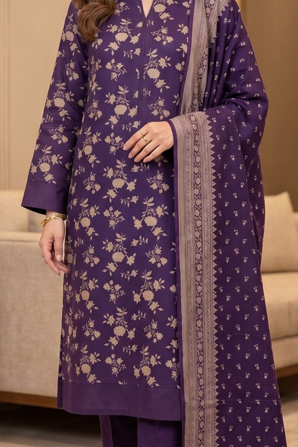 Mushtaq 3Pcs Unstitched Printed Linen Collection Desgin - 5