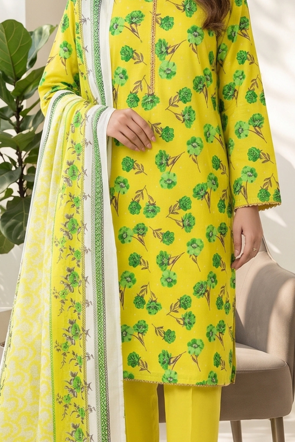 Mushtaq 3Pcs Unstitched Printed Lawn Suit Noor-e-Ain Collection Desgin - 5