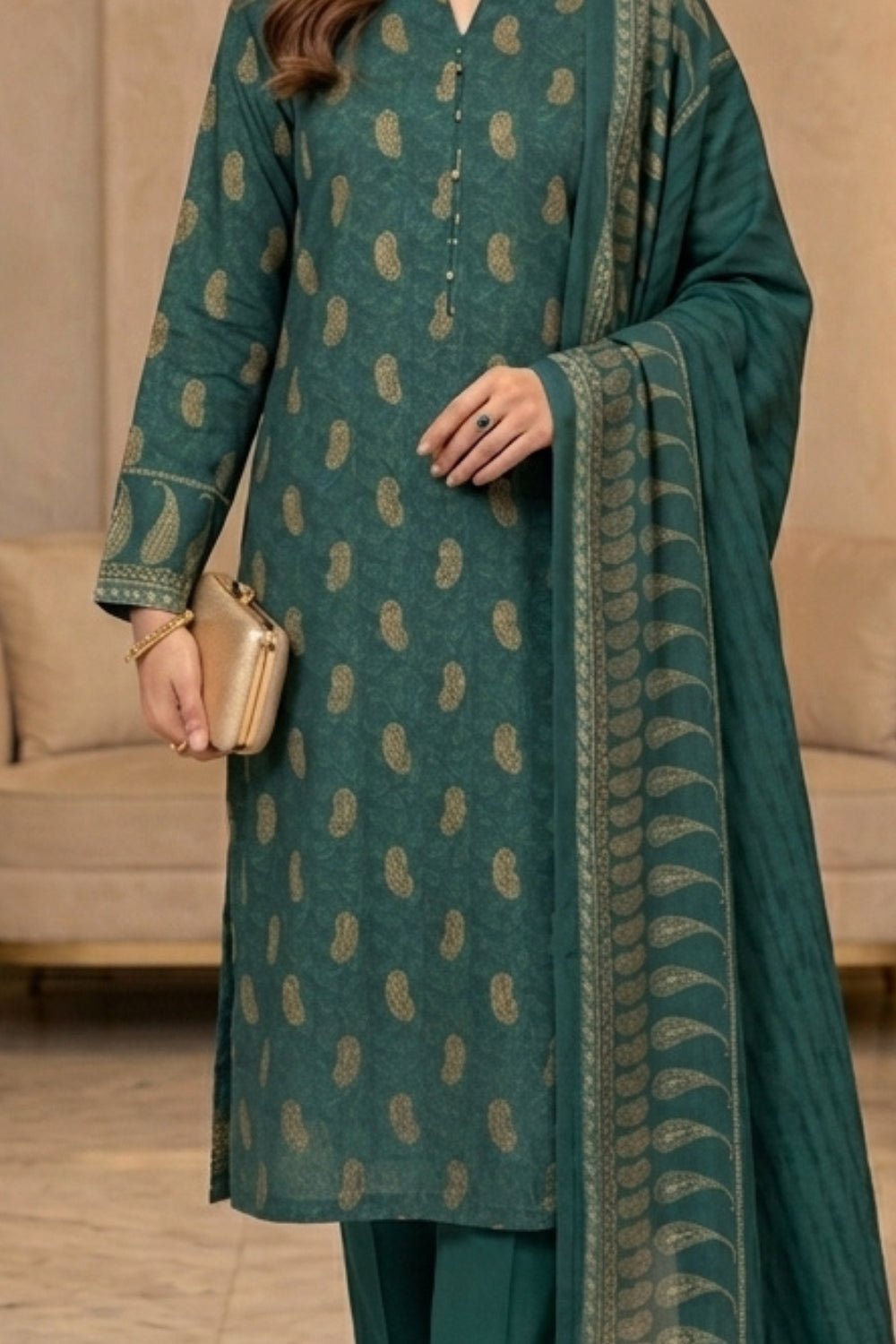 Mushtaq 3Pcs Unstitched Cotton Bella Kt Collection Desgin - 5