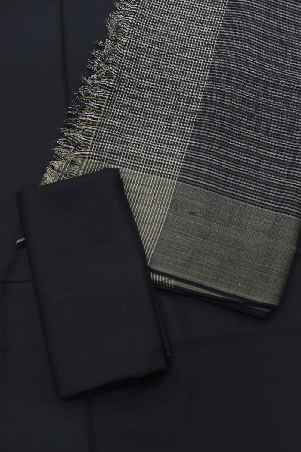 3Pcs Plain Suits with Shawl Design - 1