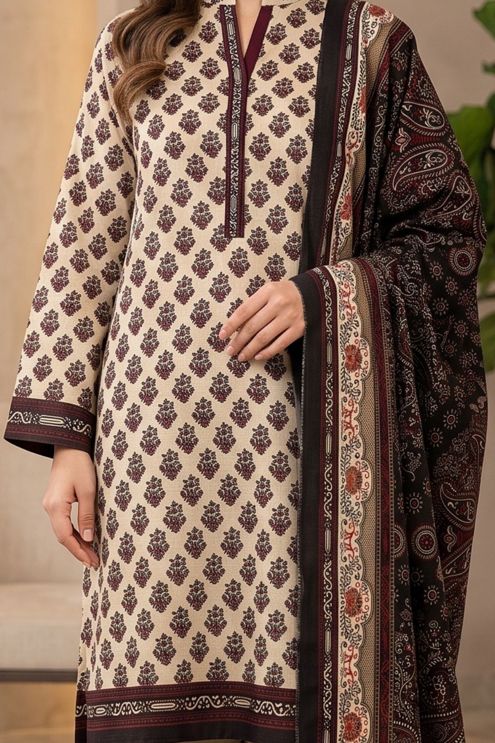 Mushtaq 3Pcs Unstitched Printed Khaddar Dilara Collection Desgin - 5