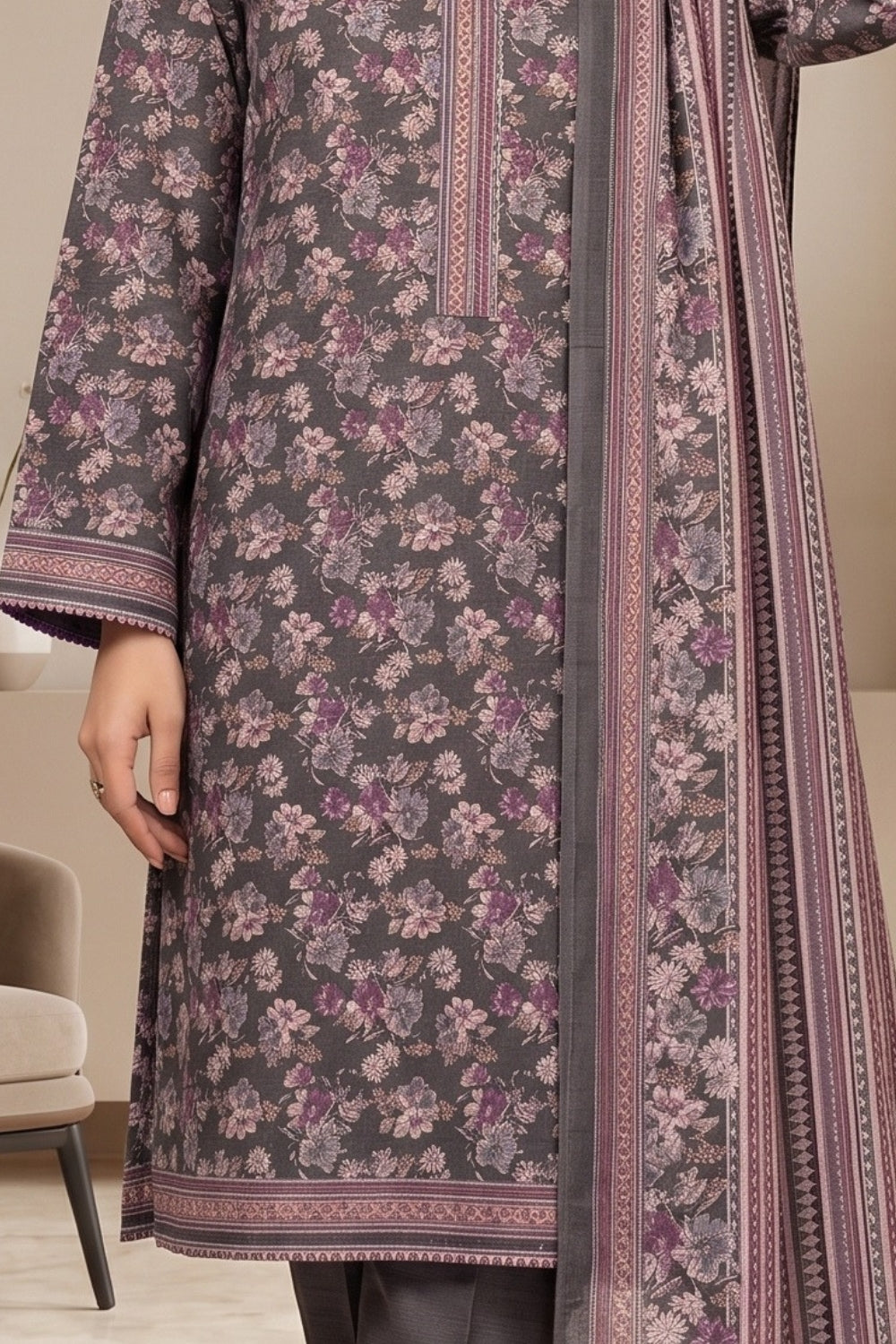 Mushtaq 3Pcs Unstitched Printed Khaddar Desgin - 5