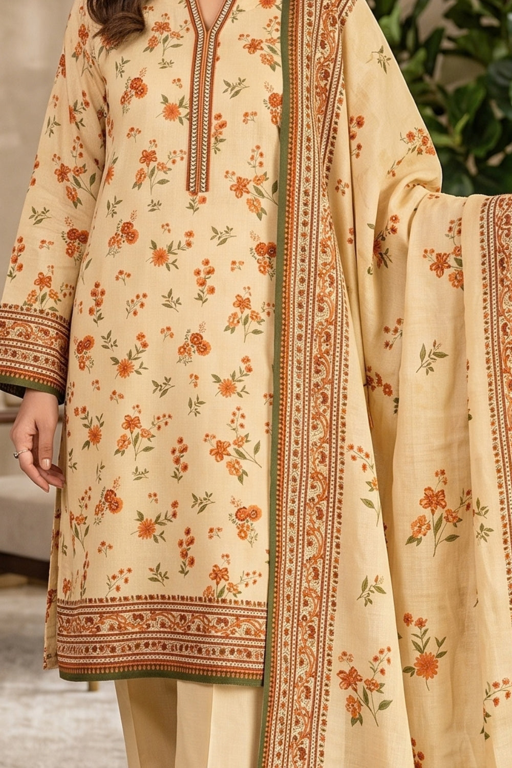 Mushtaq 3Pcs Unstitched Printed Slub Linen Aiza Collection Desgin - 5