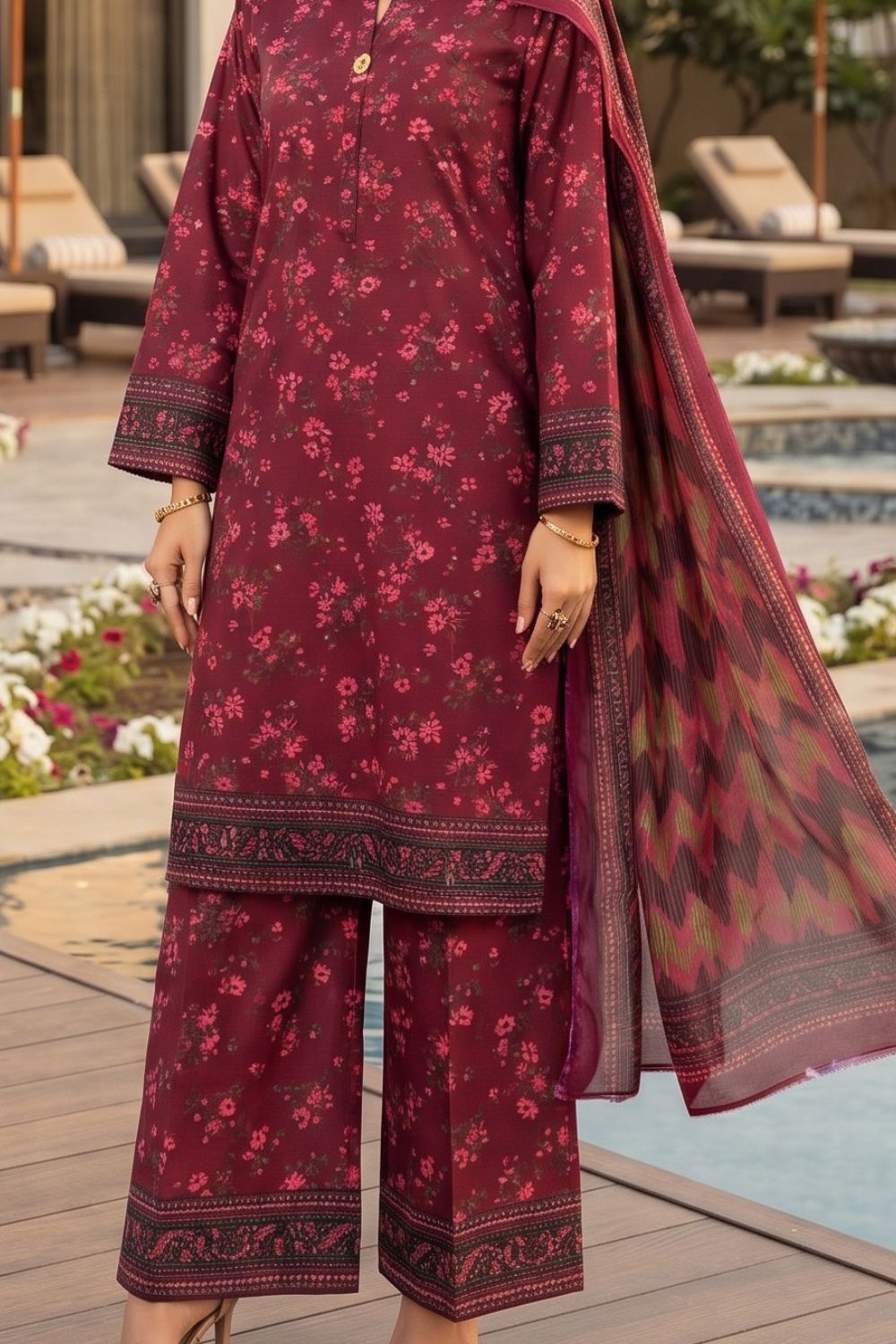 Mushtaq 3Pcs Unstitched Printed Lawn Naari Collection Desgin - 5