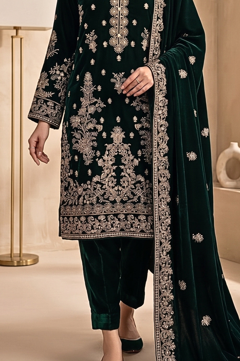 Mushtaq 3Pcs Unstitched Velvet Fancy suit Desgin - 5