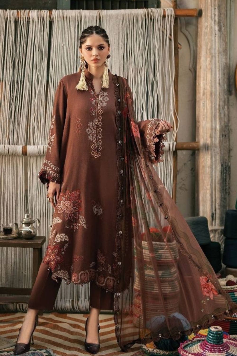 Maria B 3 Piece Unstitched Embroidered Dobby Linen Suit MPT-3110-B