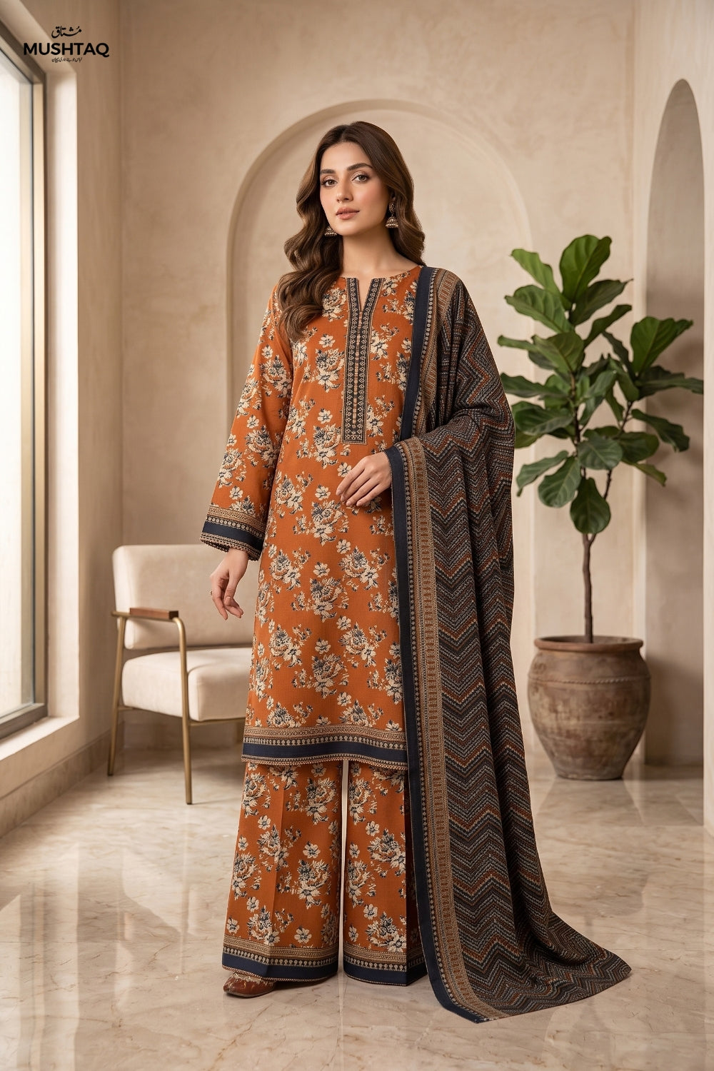 Mushtaq 3Pcs Unstitched Printed Khaddar Eira Collection Desgin - 6