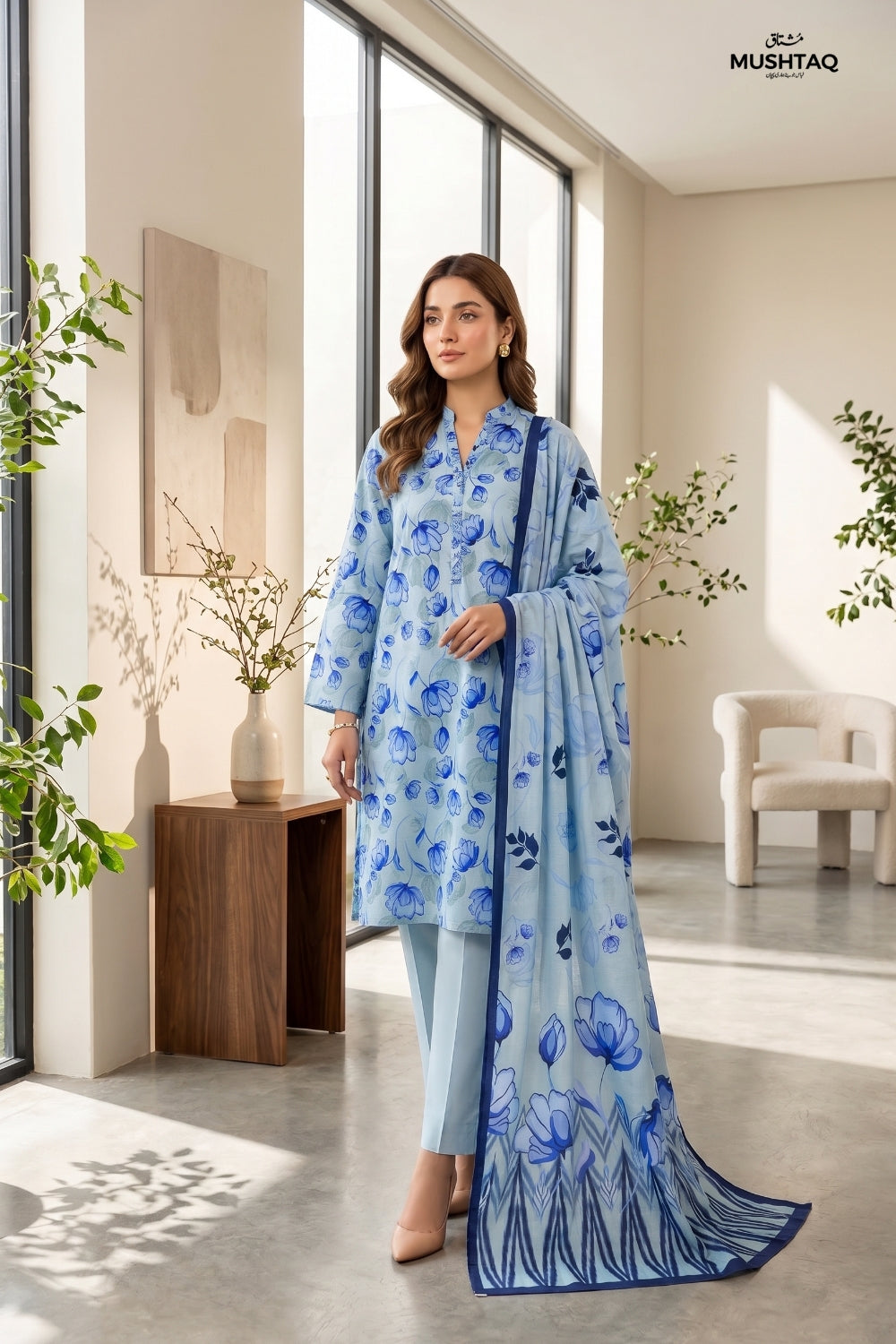 Mushtaq 3Pcs Unstitched Printed Lawn Suit Rooh Posh Collection Desgin - 6