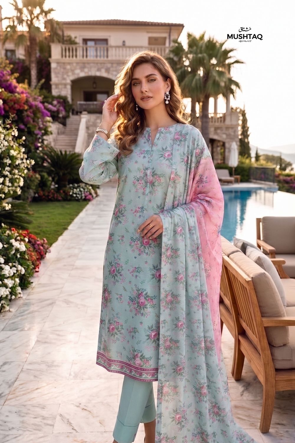 Mushtaq 3Pcs Unstitched Printed Lawn Alizy Collection Desgin - 6