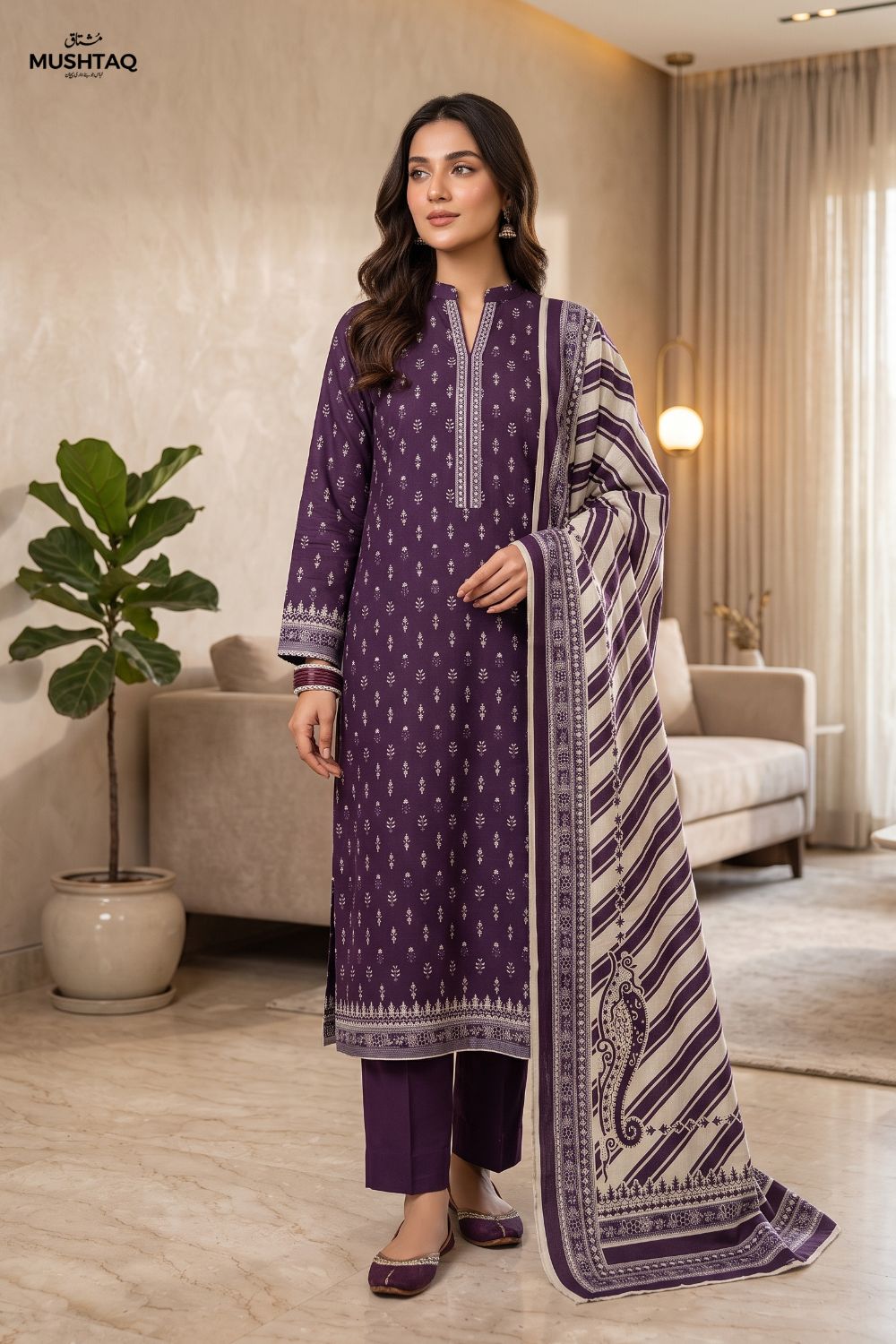 Mushtaq 3Pcs Unstitched Printed Khaddar Dilara Collection Desgin - 6