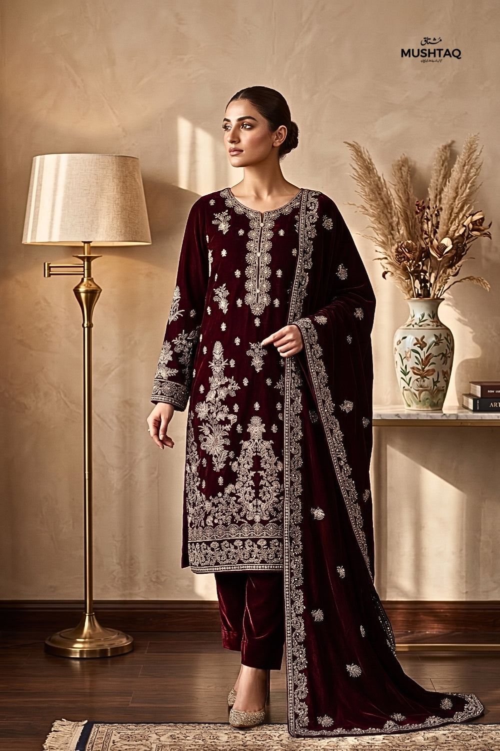 Mushtaq 3Pcs Unstitched Velvet Fancy suit Desgin - 6
